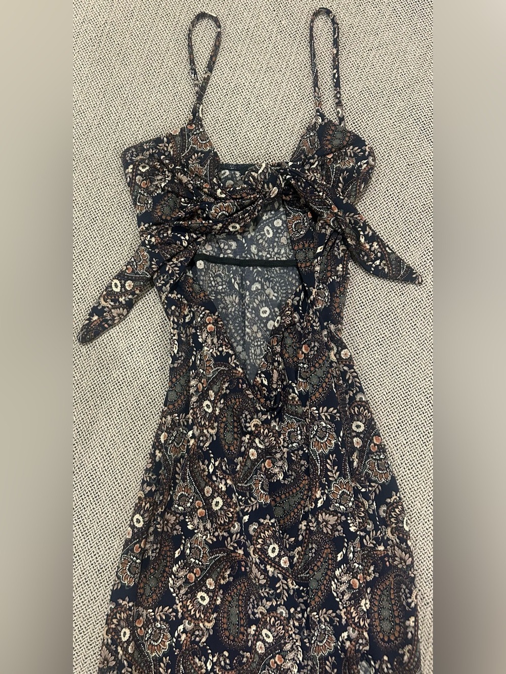 Lovely Day Black Paisley Tie-Front Maxi Dress with Brown & Cream Accents